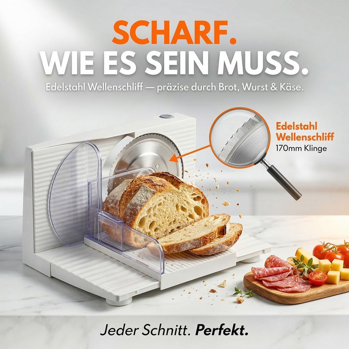 Sommertal Allesschneider AS170 150W Edelstahlmesser mit Wellenschliff,klappbar