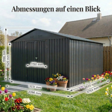 Albatros Gerätehaus 5XL | Anthrazit RAL 7016 | 339,6x375,3x199,6cm | abschließbar inkl. Schloss & Haken | Gartenhaus aus verzinktem wetterfestem Metall | Geräteschuppen für Garten & Geräte