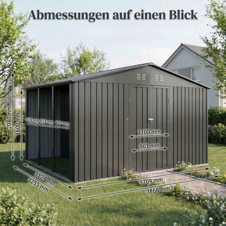 Albatros Gerätehaus 4XL | Anthrazit RAL 7016 | 386,6x325,5x204cm | abschließbar inkl. Schloss & Werkzeughaken | Gartenhaus aus verzinktem wetterfestem Metall