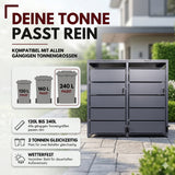 Mülltonnenbox 2er mit Pedal, 120L bis 240L, für Zwei Tonnen, Metallverkleidung aus verzinktem Stahl, Anthrazit Grau RAL7016, abschließbar, wetterfest, ISO9227, mit Aufkleber Set
