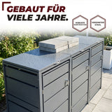 Mülltonnenbox 3er Tonne | bis 240 Liter | Anthrazitgrau RAL 7016 | verzinkter Stahl | Premium Dämpfer| Aufkleber-Set | wetterfest