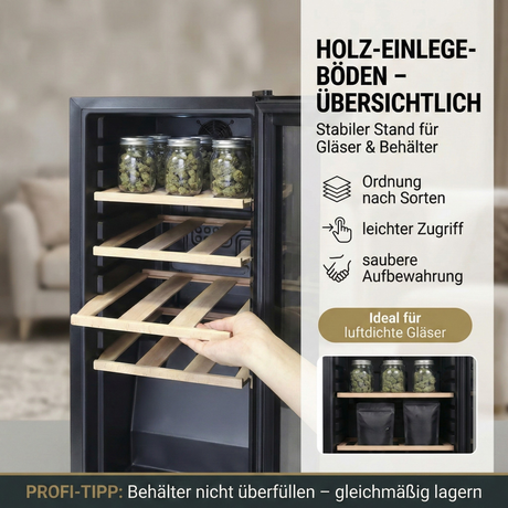 Sommertal temperierter Cannabis Schrank | WK50 | 5–20C° einstellbar & abschließbar mit UV-Schutz | Kühlschrank zur optimalen Lagerung von CBD, Weed, Marihuana, Hanf, Tabak, THC, Haschisch | Grow Zubehör