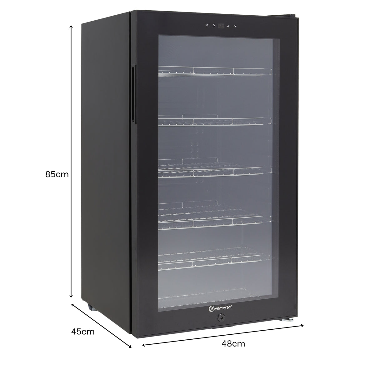 Kühlschrank GK 100– Leiser Getränkekühlschrank mit LED, Touchscreen & Schloss kleiner Flaschenkühlschrank schwarz 100L