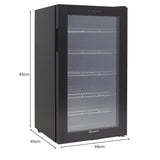 Kühlschrank GK 100– Leiser Getränkekühlschrank mit LED, Touchscreen & Schloss kleiner Flaschenkühlschrank schwarz 100L