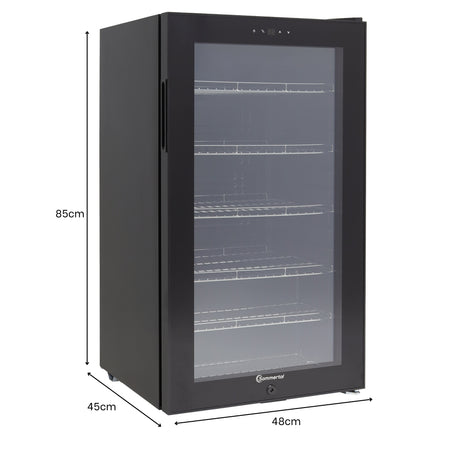 Kühlschrank GK 100– Leiser Getränkekühlschrank mit LED, Touchscreen & Schloss kleiner Flaschenkühlschrank schwarz 100L