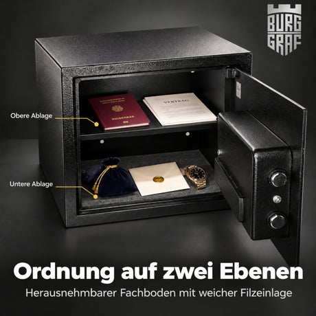 Burggraf Gr. XL Tresor für zuhause, Buch-Safe, Hammerschlag, Möbeltresor 30x38x30cm