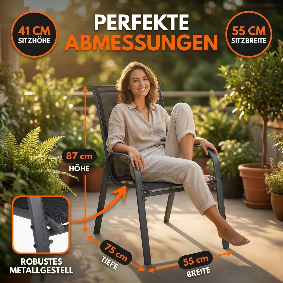 Gartenstühle Kuba, stapelbar mit robustem Metallgestell