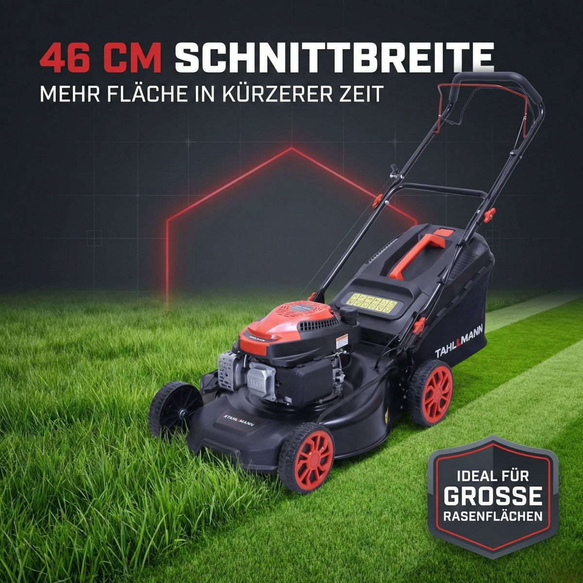 Rasenmäher Benzin mit Antrieb BR460 – 5,4PS (4,0kW) 170ccm mit Antrieb, 46cm Schnittbreite, Mulchen, Schnitthöhenverstellung, Easy Clean Anschluss, Große Räder, 60L Korb