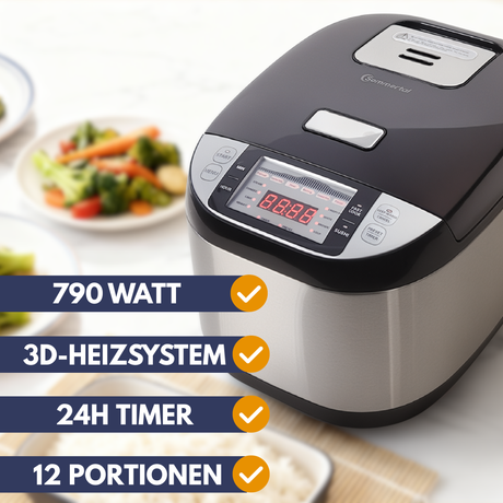Reiskocher RK50 5 Liter – Elektrischer Reiskocher mit 3D Heizsystem, Warmhaltefunktion & Timer – Reiskocher mit Touch Bedienung – Premium Reiskocher – 790W