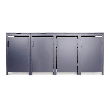 Mülltonnenbox 4er Hauswandversion, 120L bis 240L, für Vier Tonnen, verzinktes Metall RAL7016 Anthrazit, offene Rückseite, bessere Belüftung, wetterfest, ISO9227, verstellbare Füße