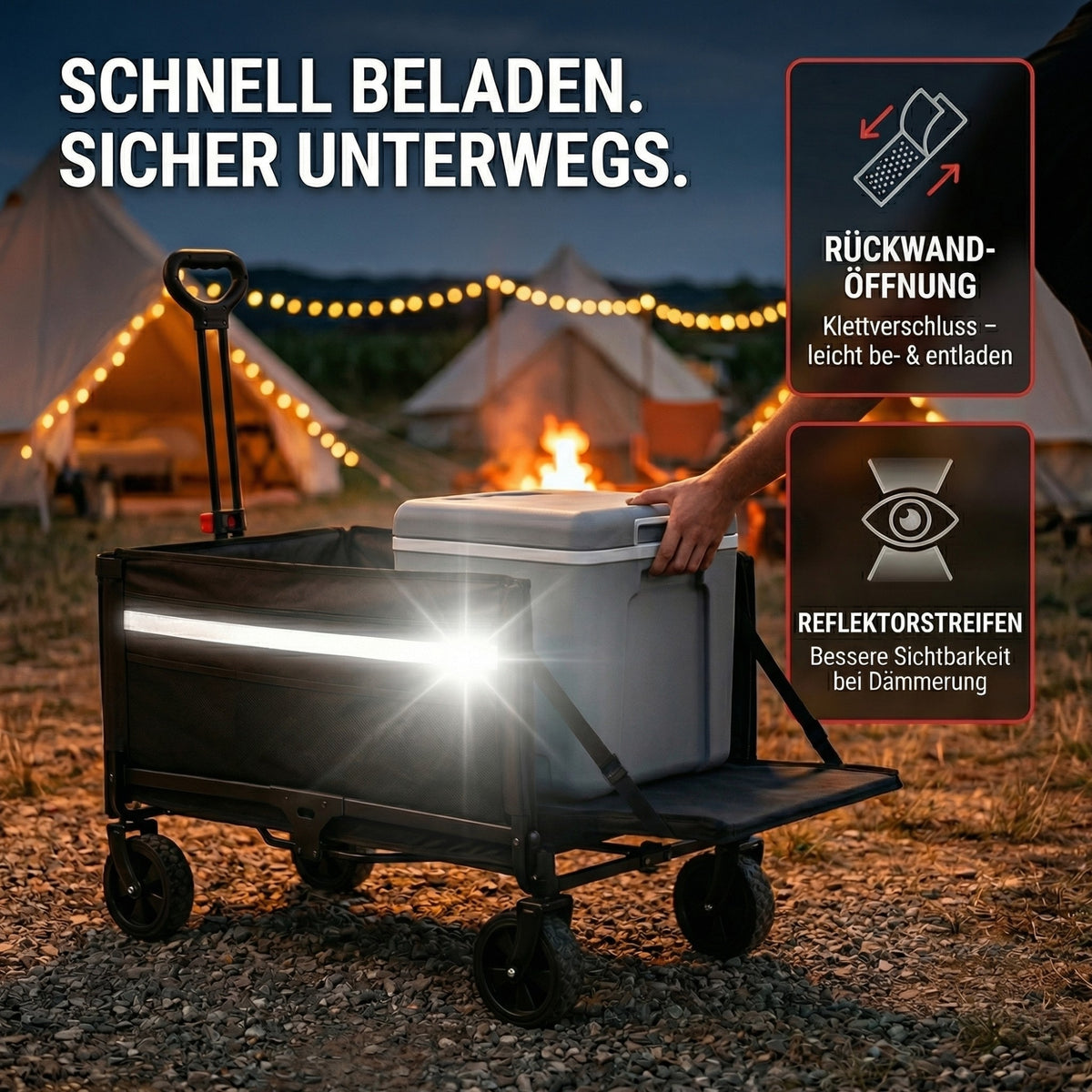 Albatros Bollerwagen klappbar 120L mit Flaschenöffner & Getränkehalter
