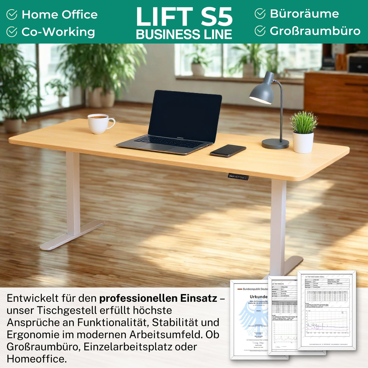 höhenverstellbares Schreibtischgestell LIFT S5 schwarz/weiß/silber, elektrisch