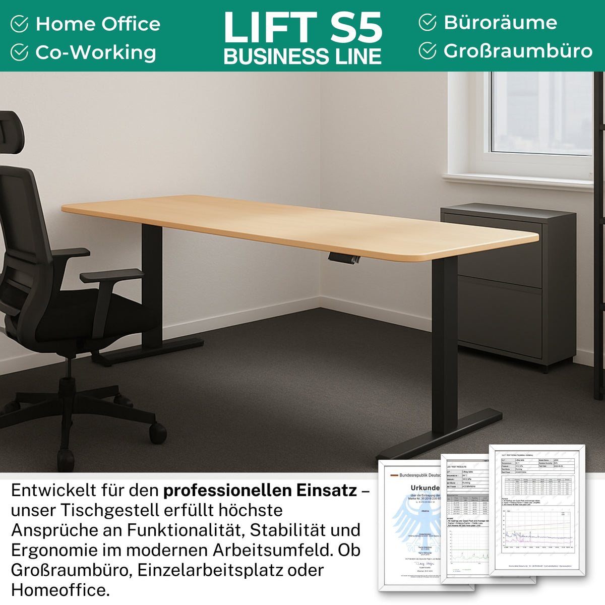 höhenverstellbares Schreibtischgestell LIFT S5 schwarz/weiß/silber, elektrisch