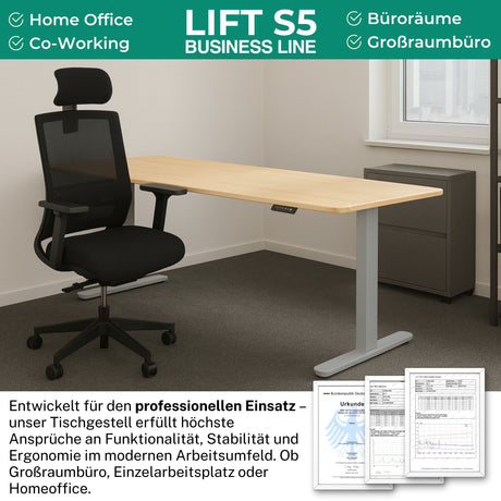 höhenverstellbares Schreibtischgestell LIFT S5 schwarz/weiß/silber, elektrisch