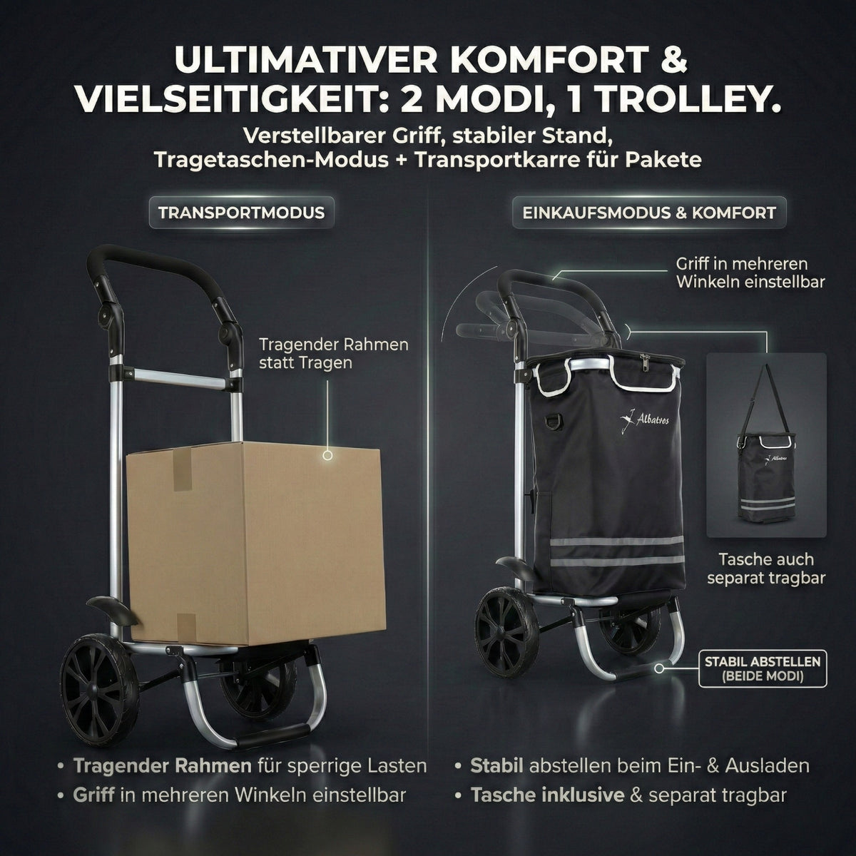 ALBATROS Einkaufstrolley Groß | Einkaufsroller mit großer Tasche, Thermo-Innenbeutel | Sichtfenster für Einkaufszettel | Faltbar klappbar mit großen Räder | Sackkarre inkl. Einkaufswagen-chip