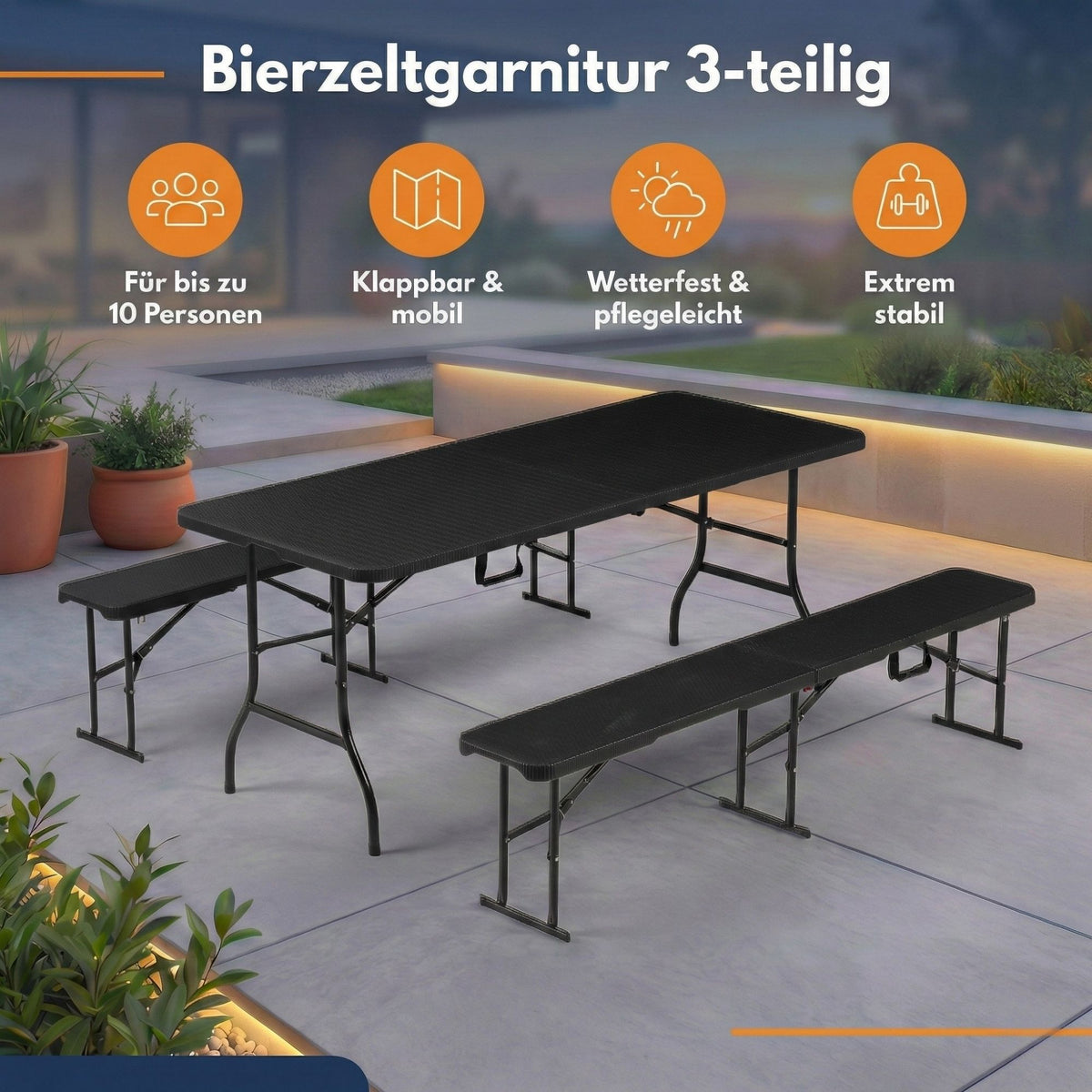 Bierzeltgarnitur Rattan, robuste Biertischgarnitur klappbar