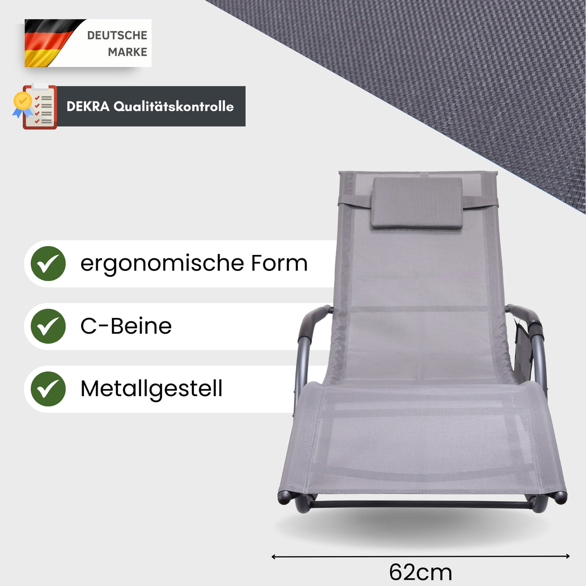 Premium Gartenliege C-FORM | Schwungliege Relaxliege Gartenstuhl| mit Kopfkissen | wetterfest ergonomisch Relaxsessel | belastbar bis 160Kg