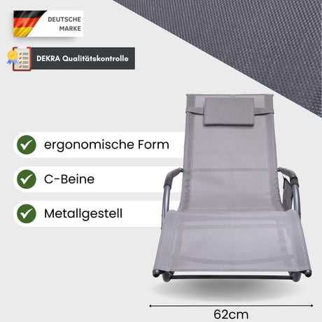 Premium Gartenliege C-FORM | Schwungliege Relaxliege Gartenstuhl| mit Kopfkissen | wetterfest ergonomisch Relaxsessel | belastbar bis 160Kg