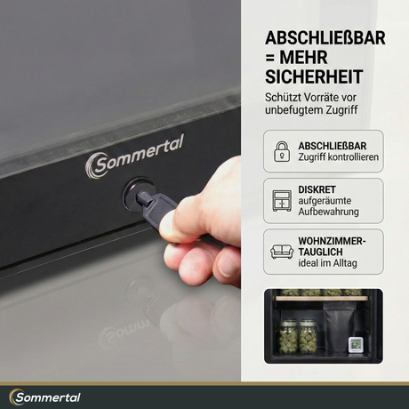 Sommertal temperierter Cannabis Schrank | WK50 | 5–20C° einstellbar & abschließbar mit UV-Schutz | Kühlschrank zur optimalen Lagerung von CBD, Weed, Marihuana, Hanf, Tabak, THC, Haschisch | Grow Zubehör