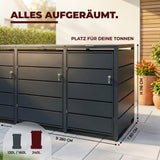 Mülltonnenbox 4er Tonne | bis 240 Liter | Anthrazitgrau RAL 7016 | verzinkter Stahl | Premium Dämpfer| Aufkleber-Set | wetterfest
