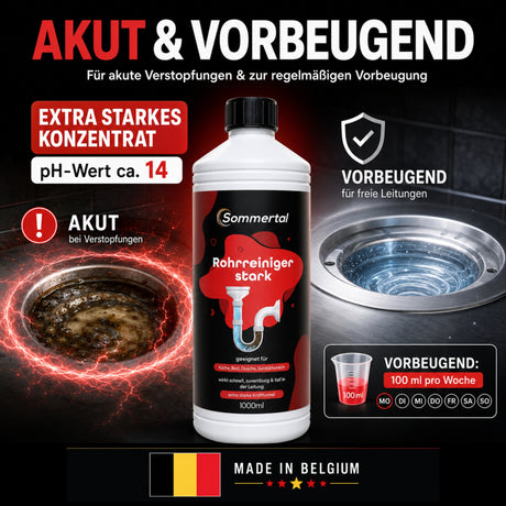 Sommertal Rohrreiniger stark 1000 ml, Abflussreiniger extra stark pH 14