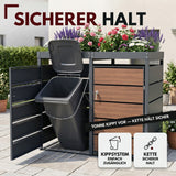 Mülltonnenbox 2er Holzdekor mit Pflanzkasten, 120L bis 240L, für Zwei Tonnen, Metall, Anthrazit Grau RAL7016, abschließbar, wetterfest, geprüft ISO9227, mit Aufkleber Set