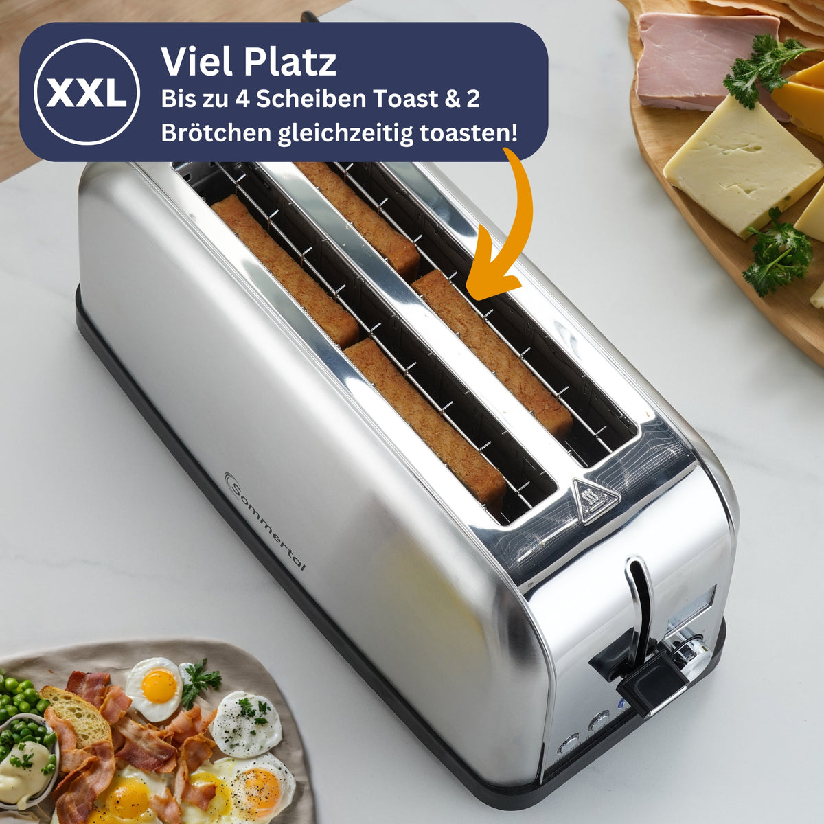 Toaster ST1500 XXL, 4 Scheiben mit Brötchenaufsatz, Display