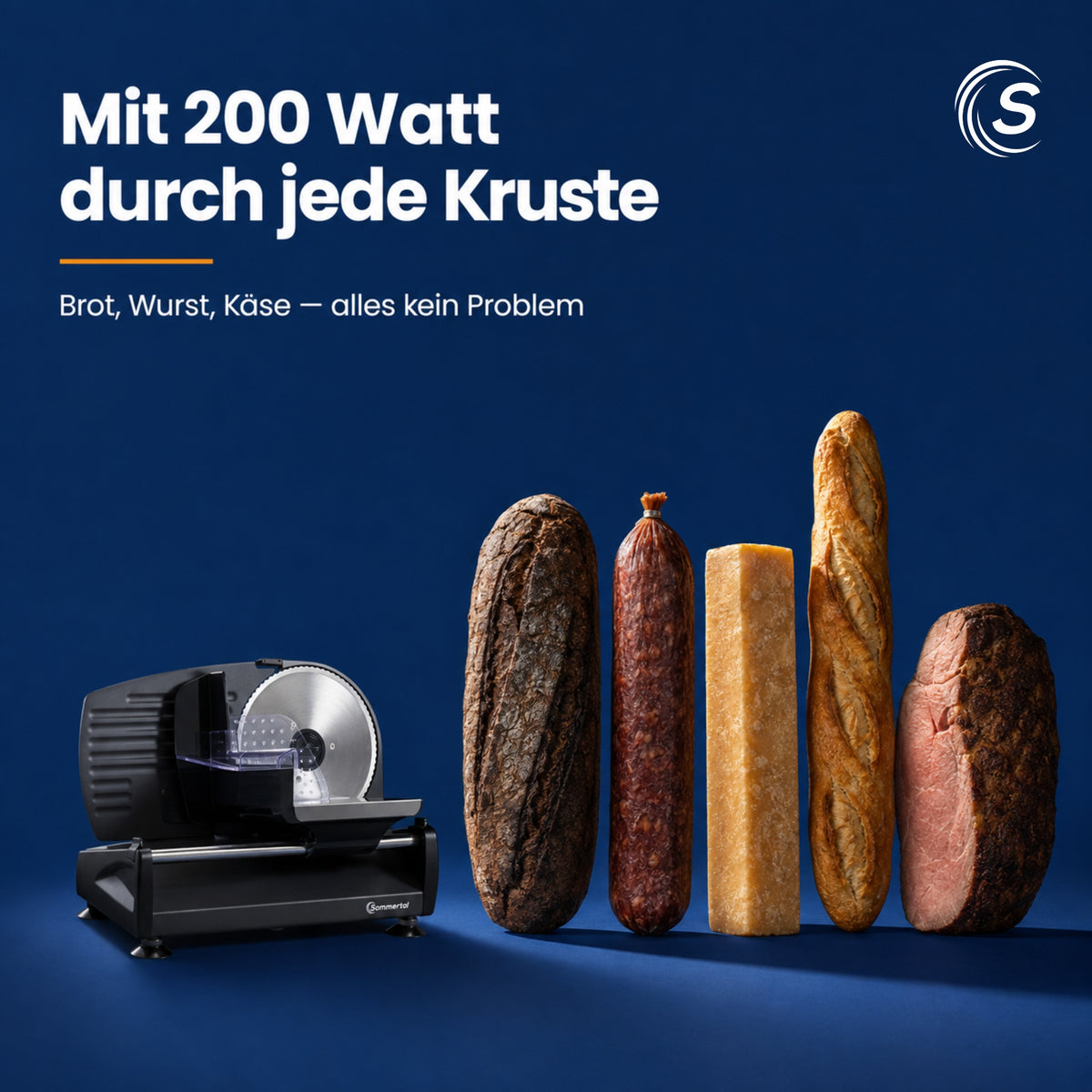 Sommertal Allesschneider AS190 DUAL 200 W Edelstahlmesser mit Wellenschliff und glatten Schliff