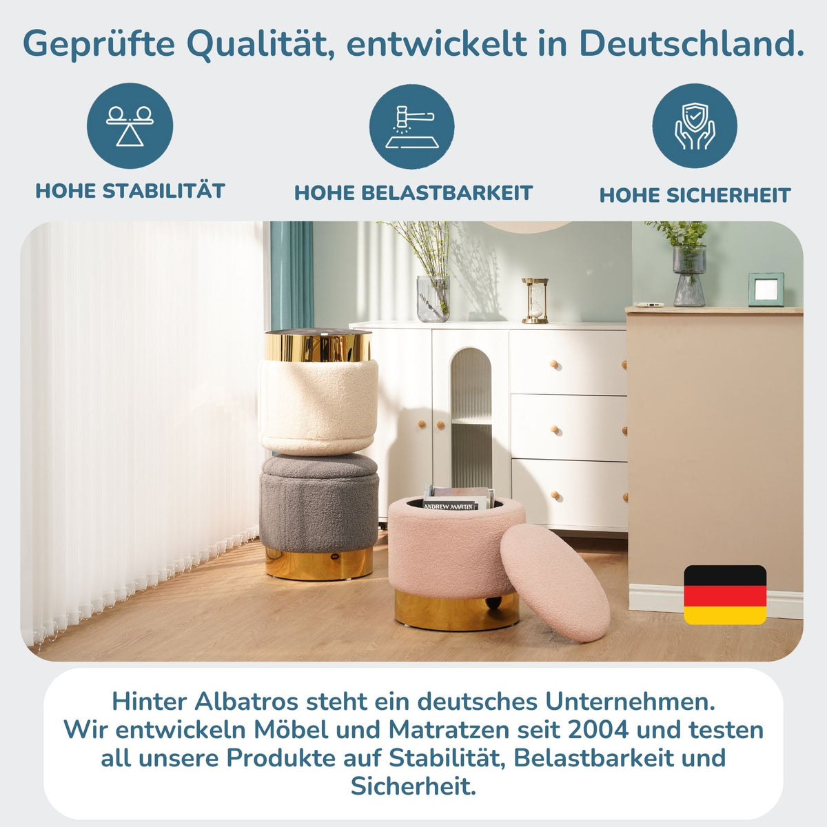 Sitzhocker mit Stauraum NIZZA Sherpa oder Samtbezug