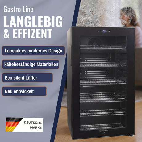 Kühlschrank GK 100– Leiser Getränkekühlschrank mit LED, Touchscreen & Schloss kleiner Flaschenkühlschrank schwarz 100L