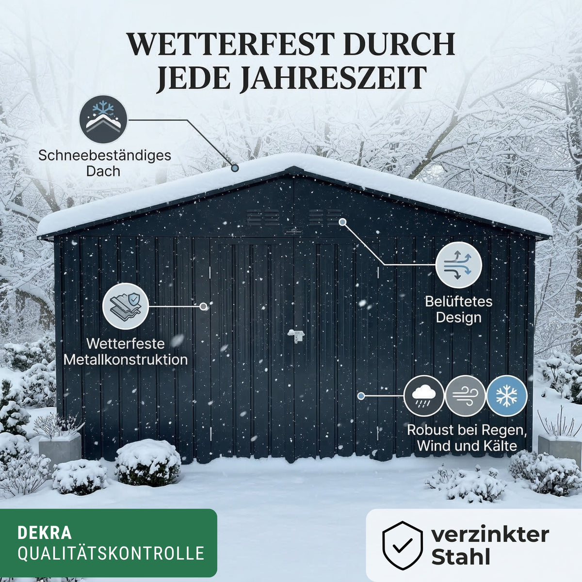 Albatros Gerätehaus 5XL | Anthrazit RAL 7016 | 339,6x375,3x199,6cm | abschließbar inkl. Schloss & Haken | Gartenhaus aus verzinktem wetterfestem Metall | Geräteschuppen für Garten & Geräte