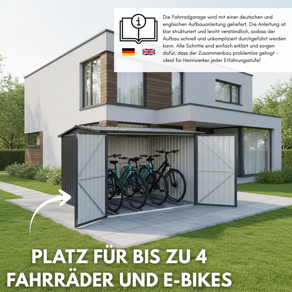 Albatros Premium Fahrradgarage – verzinktes Metall in Anthrazit (RAL 7016) | 203x229x162cm