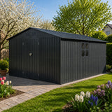 Albatros Gerätehaus 4XL | Anthrazit RAL 7016 | 386,6x325,5x204cm | abschließbar inkl. Schloss & Werkzeughaken | Gartenhaus aus verzinktem wetterfestem Metall