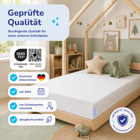 Arensberger Kindermatratze Babymatratze NORA, Höhe 12cm, Bezug waschbar & abnehmbar, punktelastischer Gelschaum, Jugendmatratze, allergikerfreundlich premium Bezug