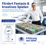 Arensberger Kinderreisebett Matratze 60x120 cm – faltbare Baby- & Kindermatratze mit Stadtmotiv, Nanocell Gelschaum, abnehmbarer Bezug & Tragetasche