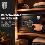 Burggraf Gr. XL Tresor für zuhause, Buch-Safe, Hammerschlag, Möbeltresor 30x38x30cm