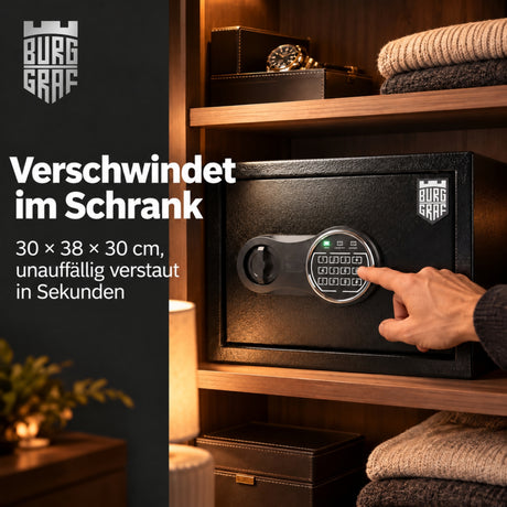 Burggraf Gr. XL Tresor für zuhause, Buch-Safe, Hammerschlag, Möbeltresor 30x38x30cm