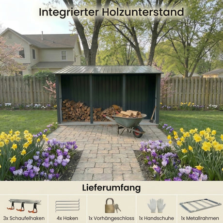 Albatros Gerätehaus 4XL | Anthrazit RAL 7016 | 386,6x325,5x204cm | abschließbar inkl. Schloss & Werkzeughaken | Gartenhaus aus verzinktem wetterfestem Metall