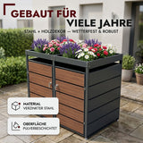 Mülltonnenbox 2er Holzdekor mit Pflanzkasten, 120L bis 240L, für Zwei Tonnen, Metall, Anthrazit Grau RAL7016, abschließbar, wetterfest, geprüft ISO9227, mit Aufkleber Set