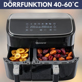 Sommertal Heißluftfritteuse HF DUAL 900 mit Doppelkammer | 9 Liter XXL Airfryer & Dörrgerät | 2850W