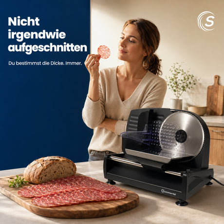 Sommertal Allesschneider AS190 DUAL 200 W Edelstahlmesser mit Wellenschliff und glatten Schliff