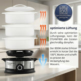 Sommertal Dampfgarer elektrisch,16L XXL Dampftopf, 1200ml Wasserbehälter, 800W, BPA-frei, 3 Dampfgar-Ebenen, 60 Min Timer + Abschaltautomatik