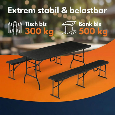 Bierzeltgarnitur Rattan, robuste Biertischgarnitur klappbar