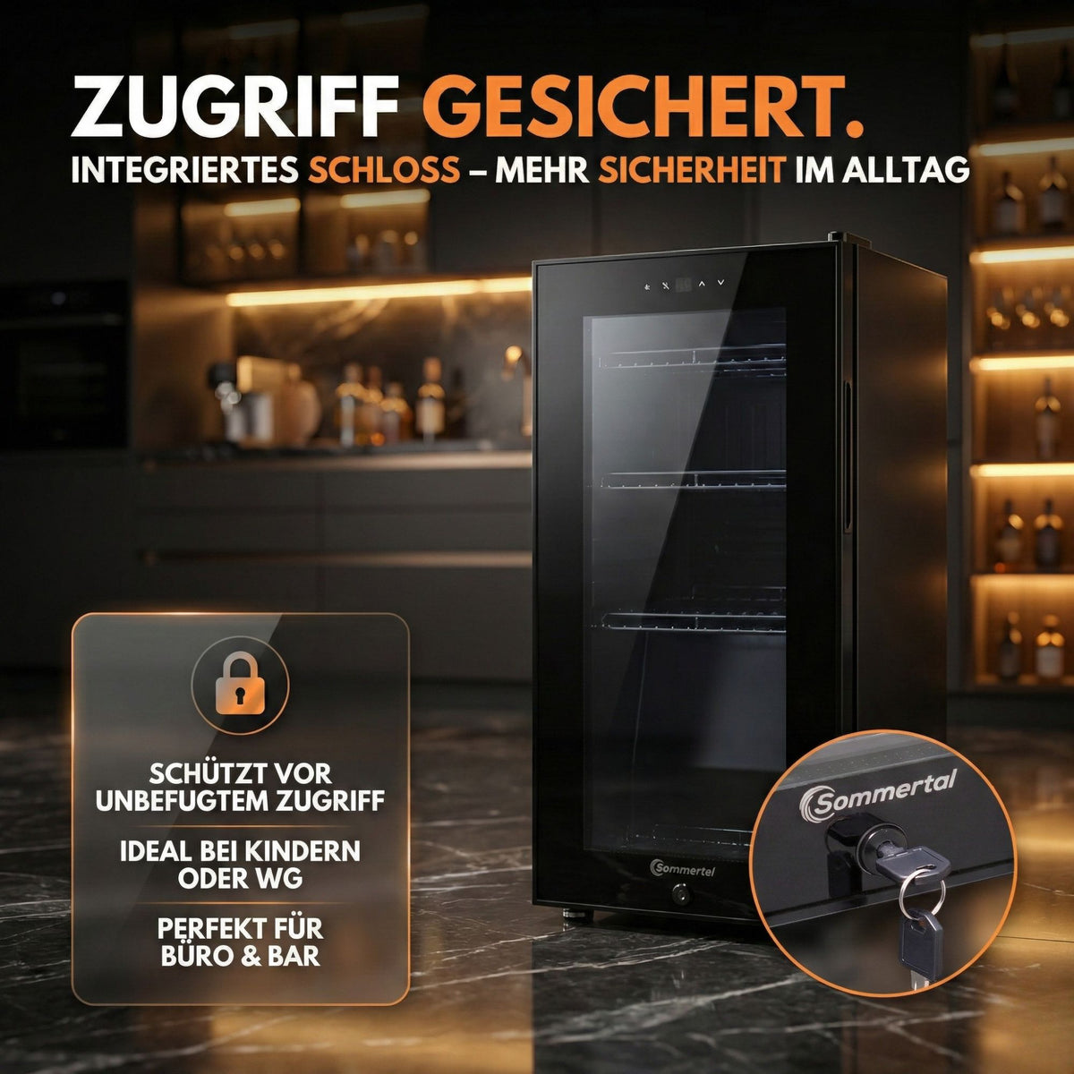 Kühlschrank GK 50– Leiser Getränkekühlschrank Gefrierfach mit LED, Touchscreen schwarz 50L