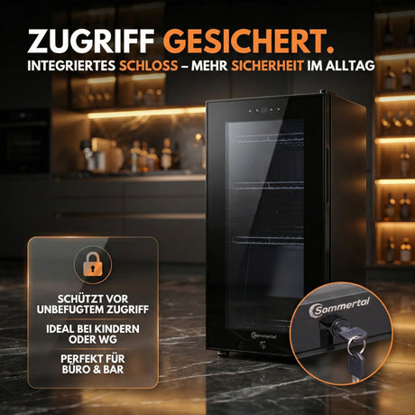 Kühlschrank GK 50– Leiser Getränkekühlschrank Gefrierfach mit LED, Touchscreen schwarz 50L