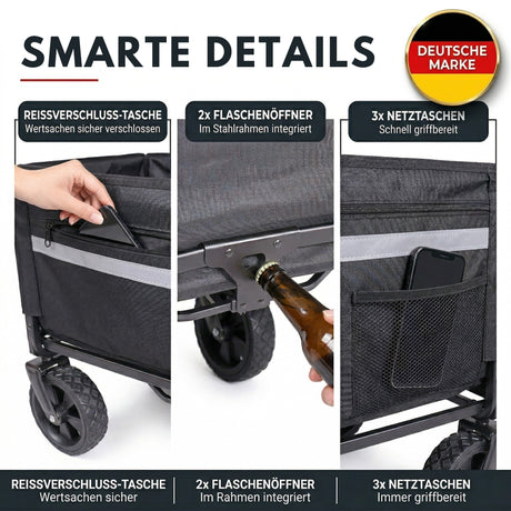 Albatros Bollerwagen klappbar 120L mit Flaschenöffner & Getränkehalter