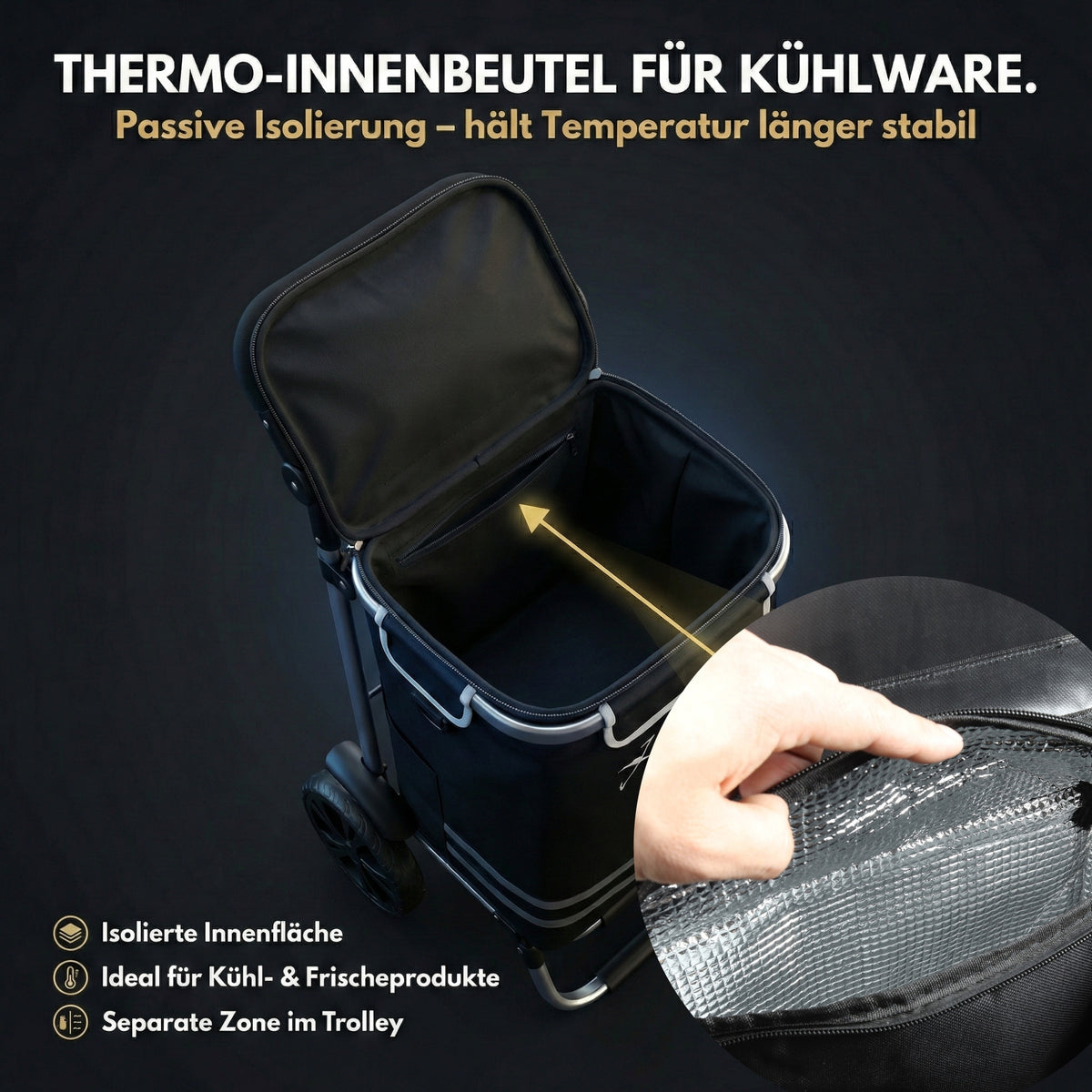 ALBATROS Einkaufstrolley Groß | Einkaufsroller mit großer Tasche, Thermo-Innenbeutel | Sichtfenster für Einkaufszettel | Faltbar klappbar mit großen Räder | Sackkarre inkl. Einkaufswagen-chip