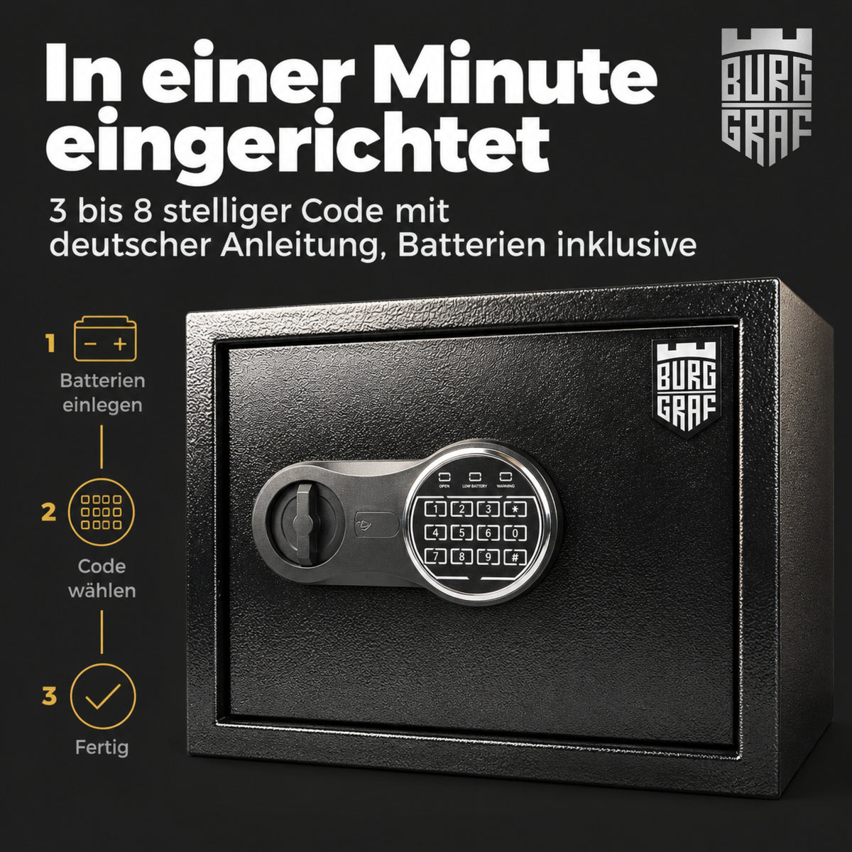 Burggraf Gr. XL Tresor für zuhause, Buch-Safe, Hammerschlag, Möbeltresor 30x38x30cm