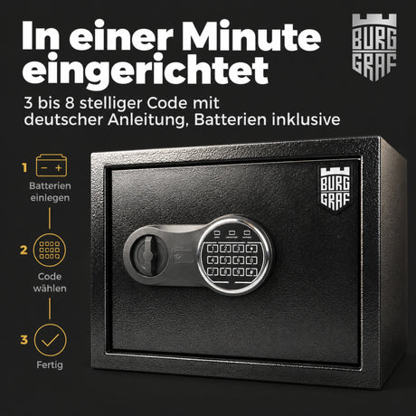 Burggraf Gr. XL Tresor für zuhause, Buch-Safe, Hammerschlag, Möbeltresor 30x38x30cm