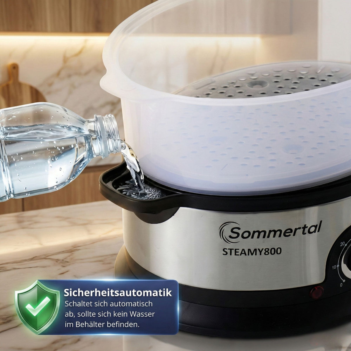 Sommertal Dampfgarer elektrisch,16L XXL Dampftopf, 1200ml Wasserbehälter, 800W, BPA-frei, 3 Dampfgar-Ebenen, 60 Min Timer + Abschaltautomatik